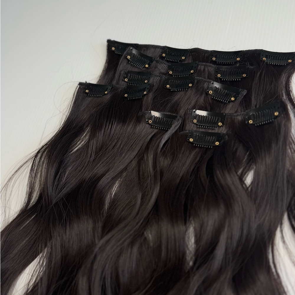 Dark Brown Clip in hair extensions 22 in Water Wave hair - Picture 8 of 14